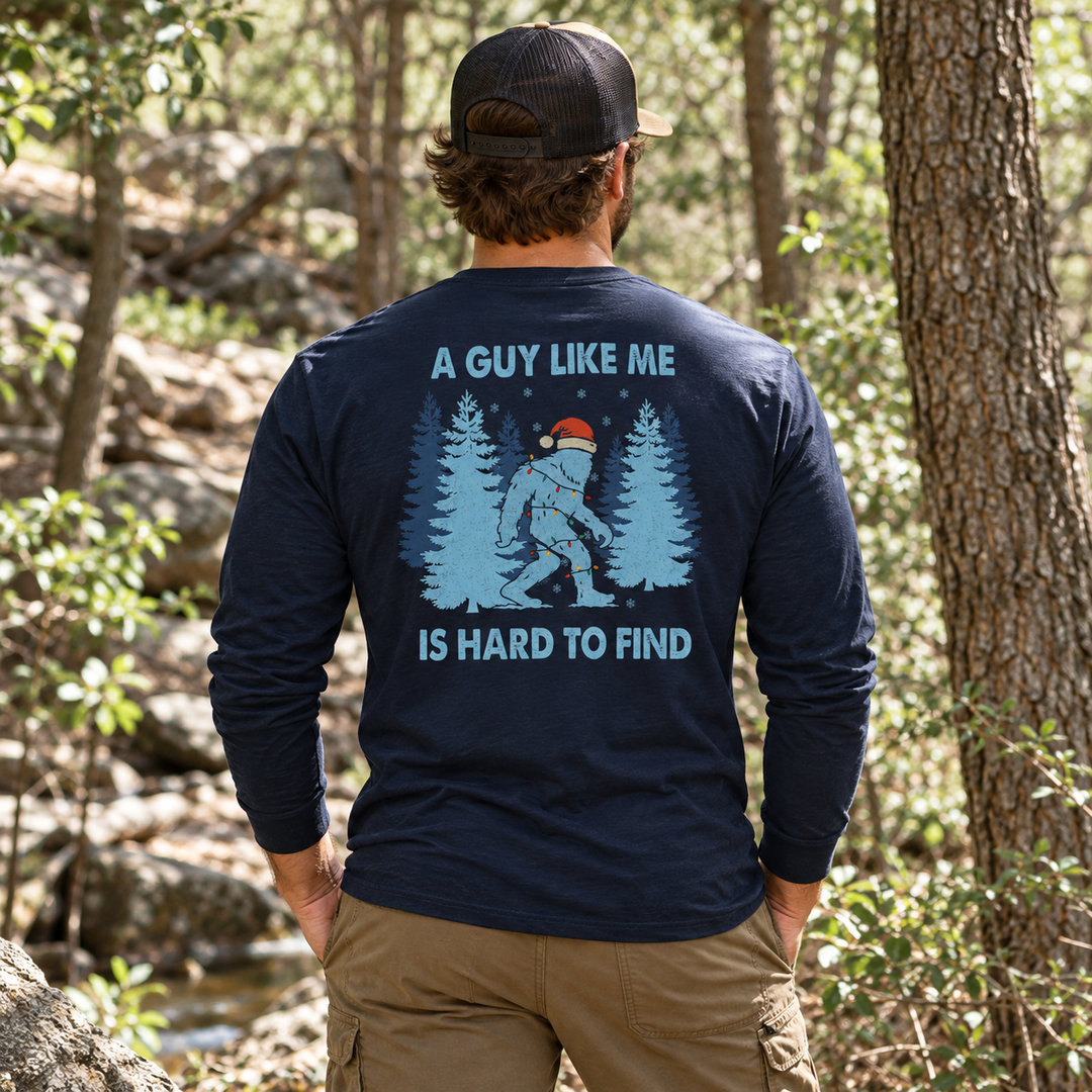 Hard To Find Christmas Bigfoot Long Sleeve Navy back design lifestyle creative