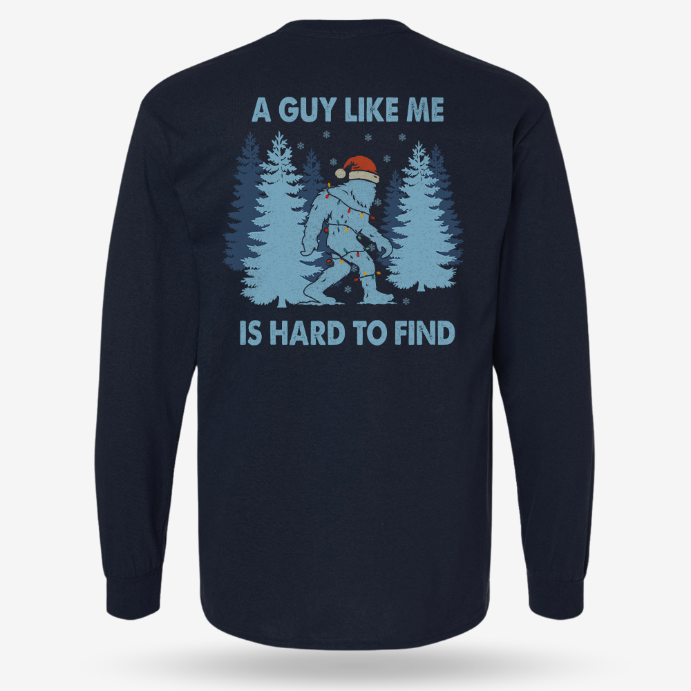 Hard To Find Christmas Bigfoot Long Sleeve Navy main printed design mockup