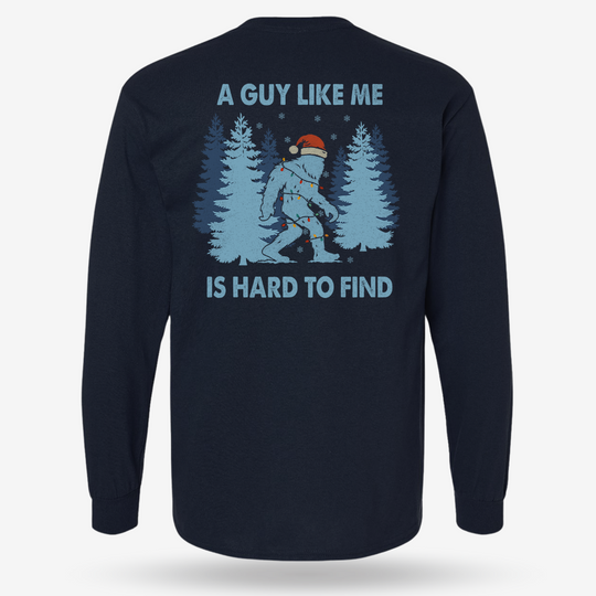 Hard To Find Christmas Bigfoot Long Sleeve Navy main printed design mockup