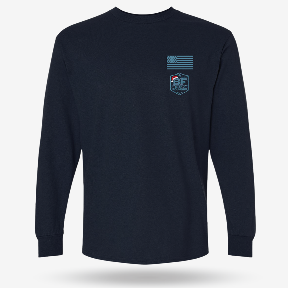 Hard To Find Christmas Bigfoot Long Sleeve Navy front mockup