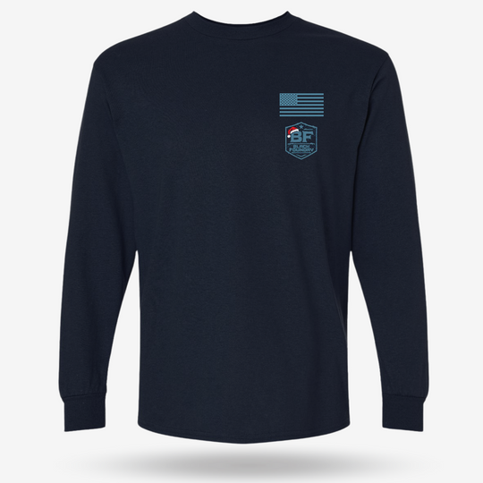 Hard To Find Christmas Bigfoot Long Sleeve Navy front mockup