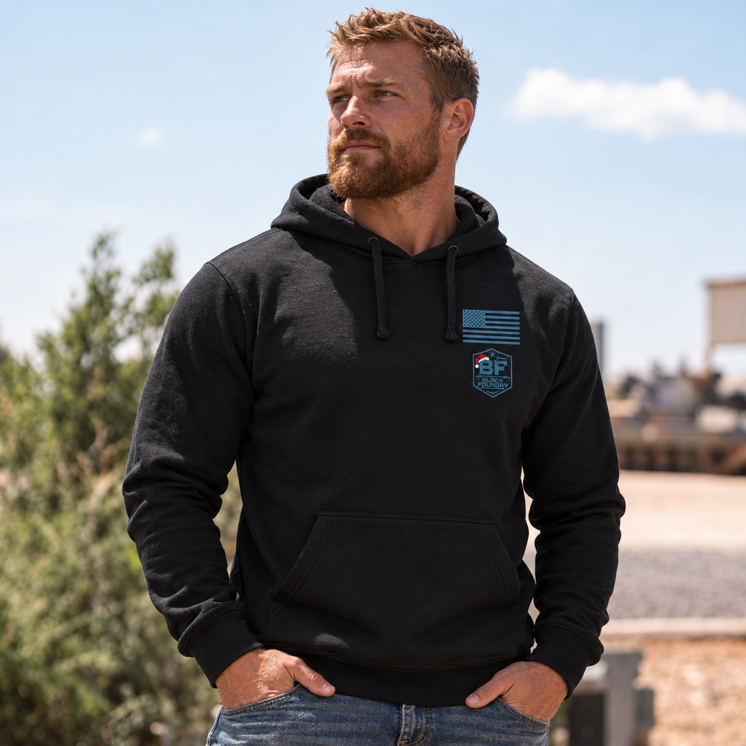 Hard To Find Christmas Bigfoot Hoodie Black front logo lifestyle creative