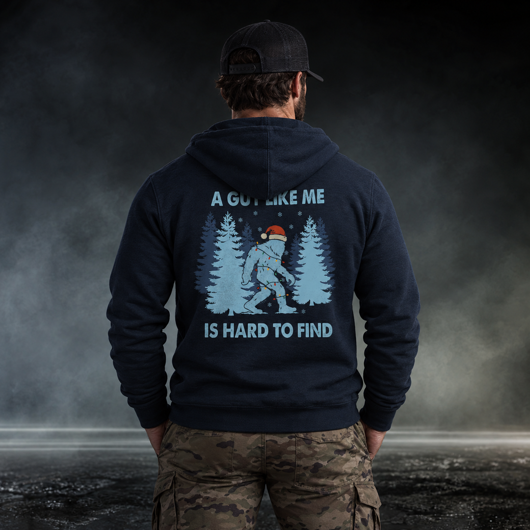 Hard To Find Christmas Bigfoot Hoodie Navy back design lifestyle creative