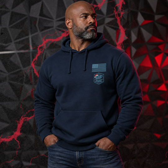 Hard To Find Christmas Bigfoot Hoodie Navy front logo lifestyle creative