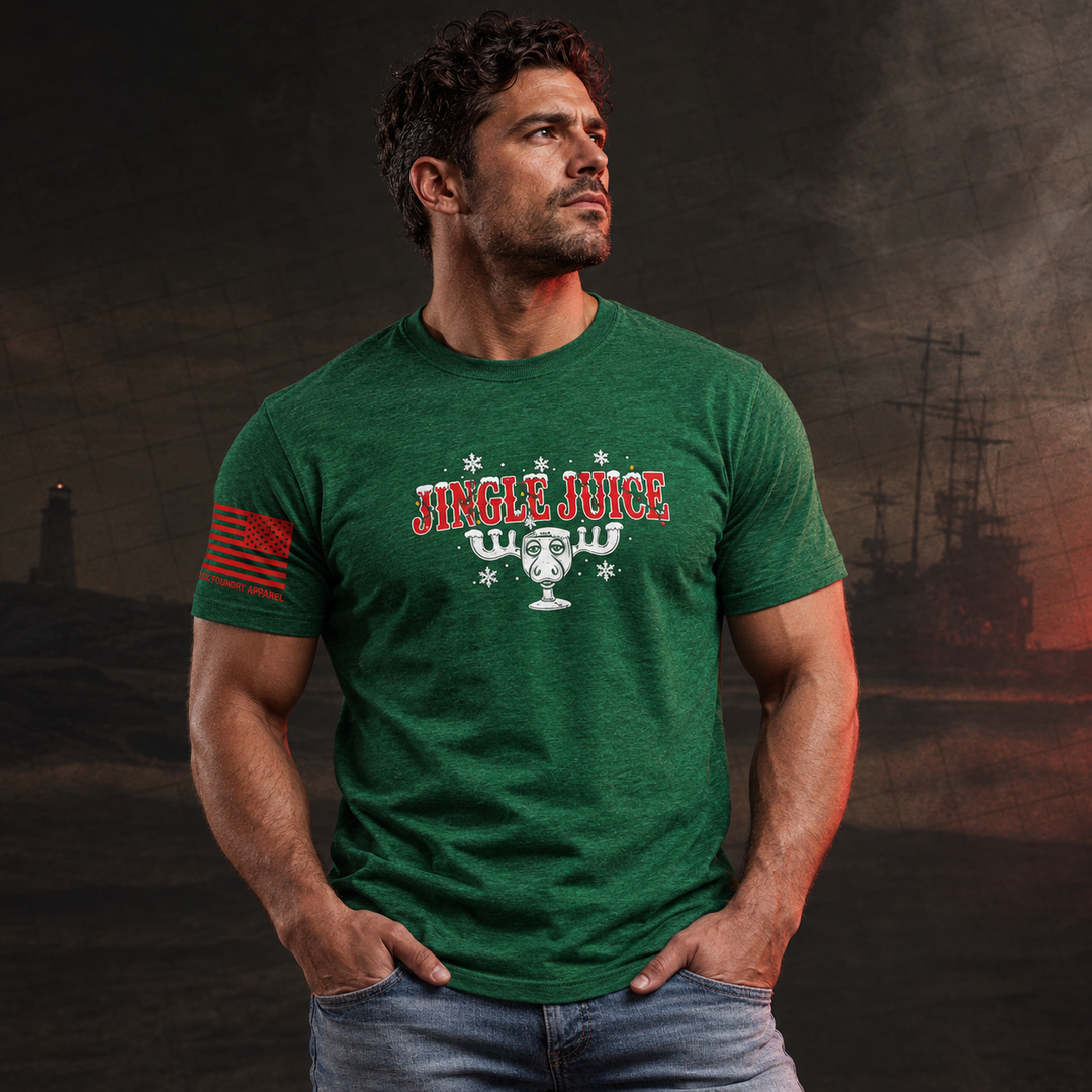 Jingle Juice T-shirt Heather Green front design lifestyle creative