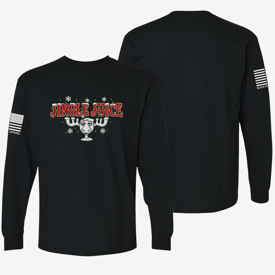 Jingle Juice Long Sleeve Black front and back mockup