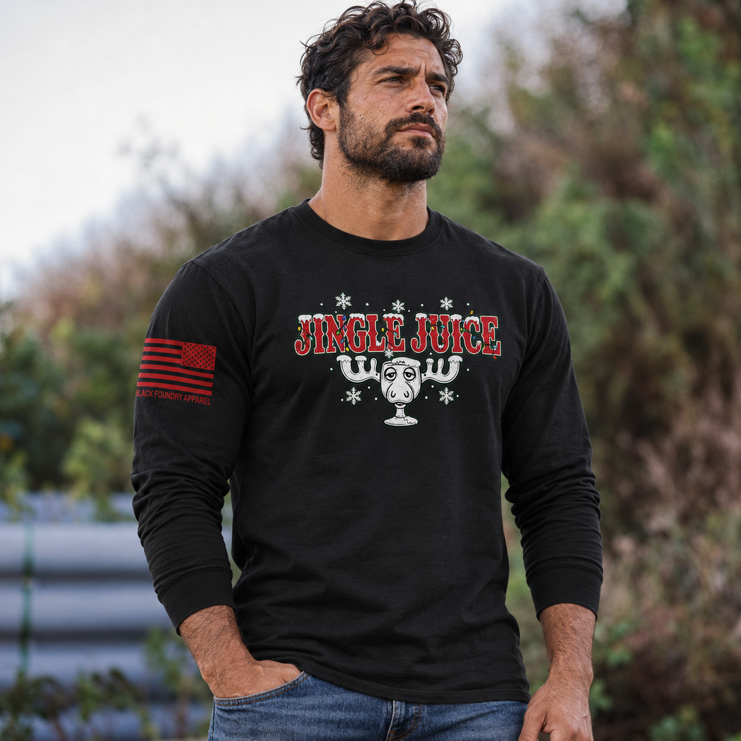 Jingle Juice Long Sleeve Black front design lifestyle creative