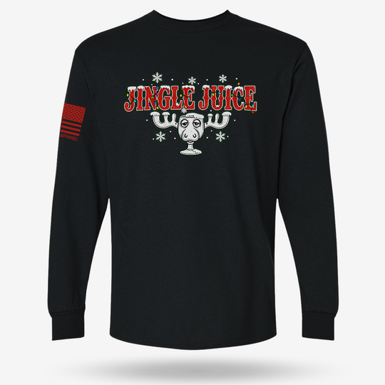 Jingle Juice Long Sleeve Black main printed design mockup