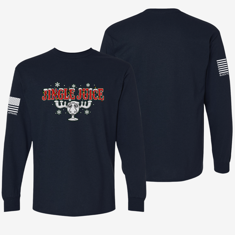 Jingle Juice Long Sleeve Navy front and back mockup