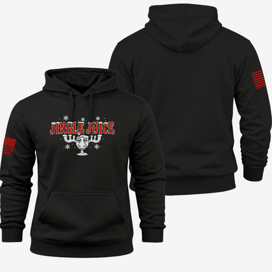 Jingle Juice Hoodie Black front and back mockup