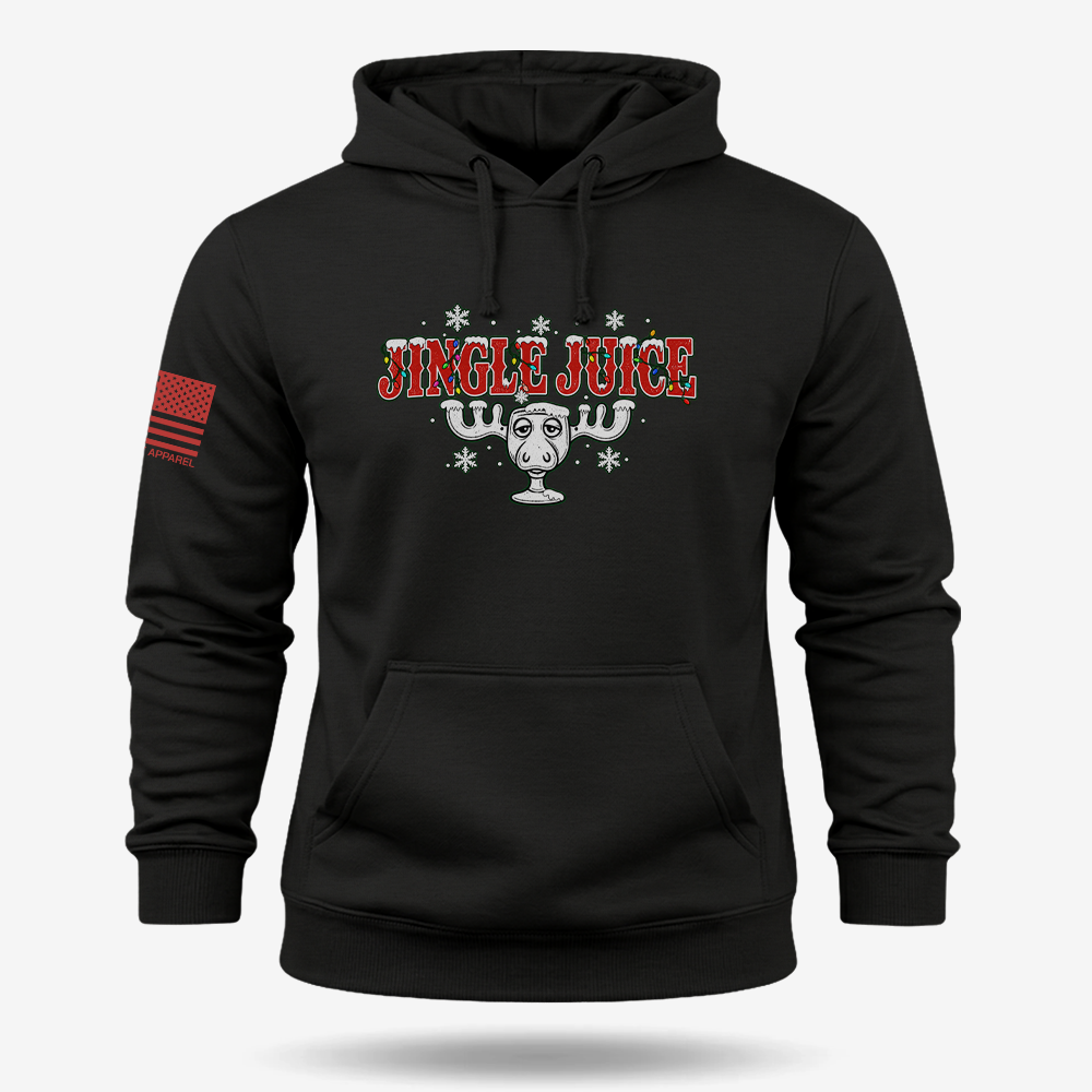 Jingle Juice Hoodie Black main printed design mockup