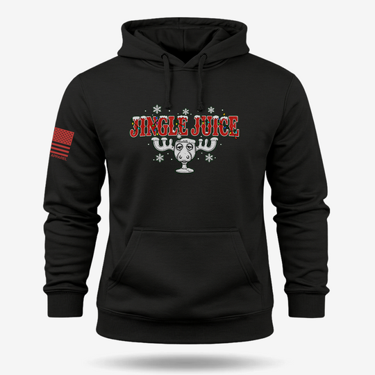 Jingle Juice Hoodie Black main printed design mockup