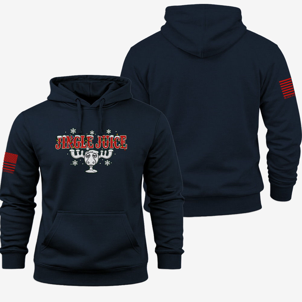 Jingle Juice Hoodie Navy front and back mockup