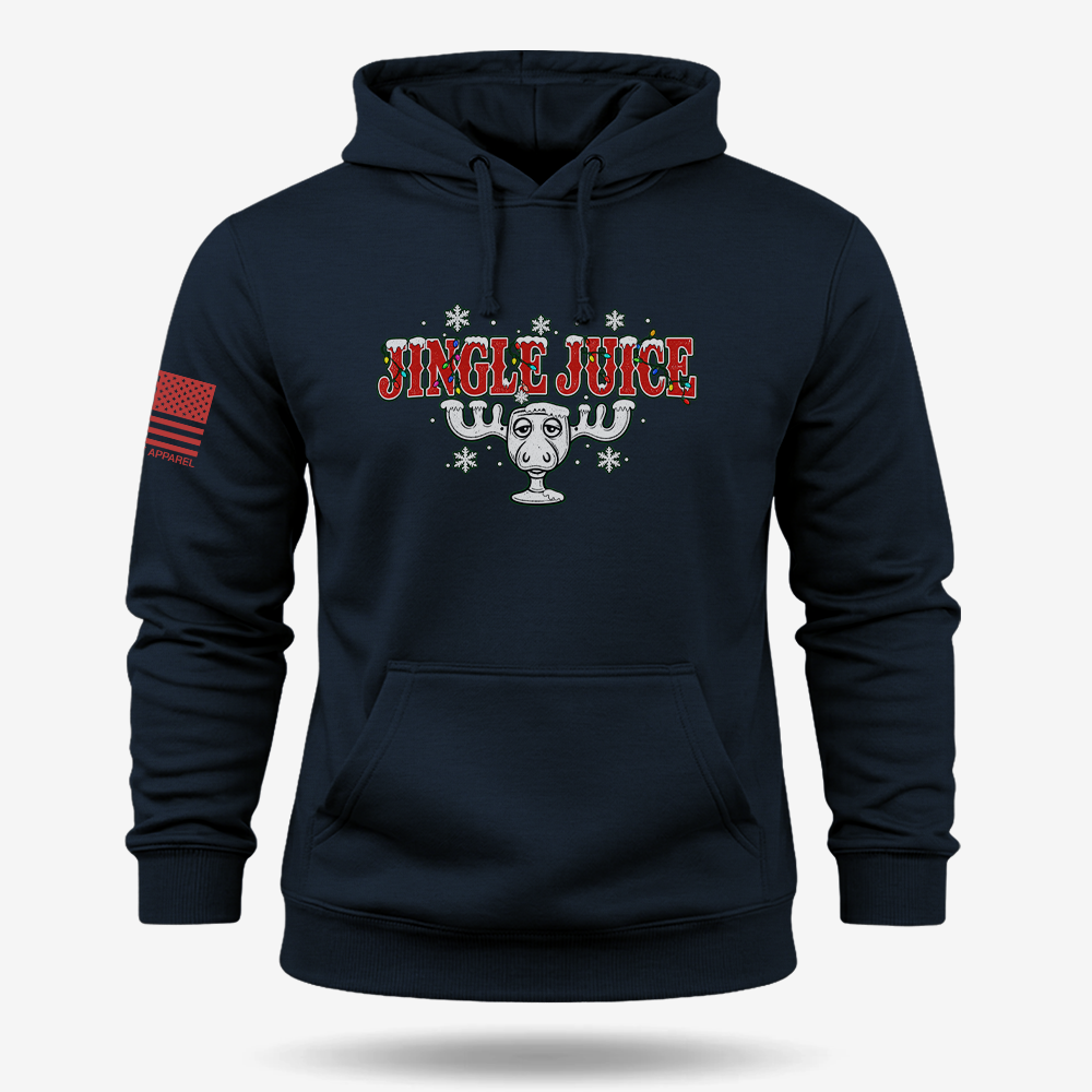 Jingle Juice Hoodie Navy main printed design mockup