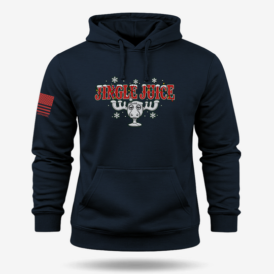 Jingle Juice Hoodie Navy main printed design mockup