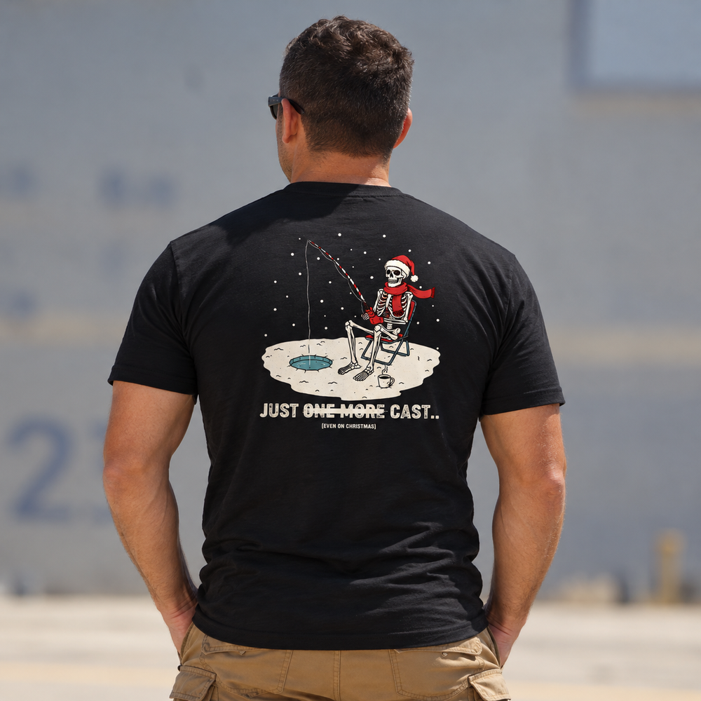 Just One More Cast T-shirt Black back design lifestyle creative