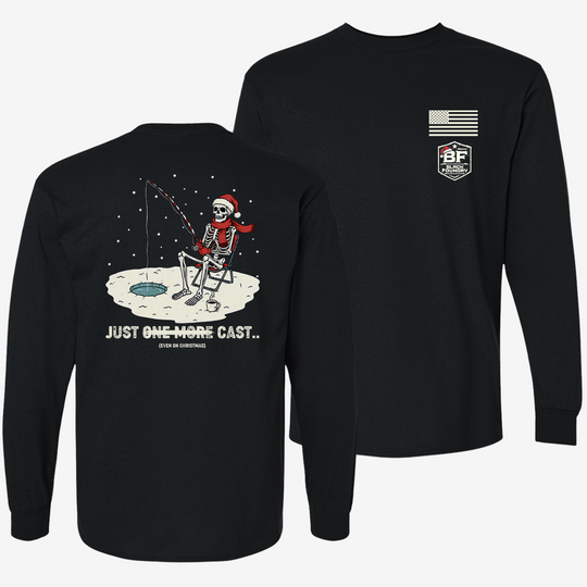 Just One More Cast Long Sleeve Black front and back mockup