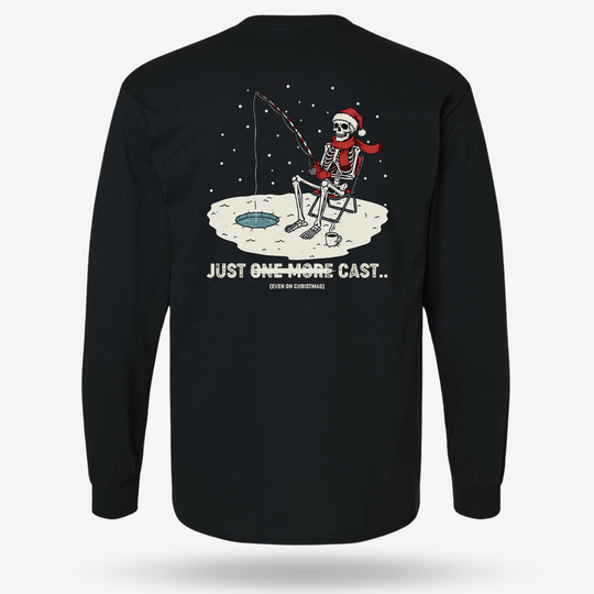 Just One More Cast Long Sleeve Black main printed design mockup