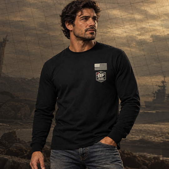 Just One More Cast Long Sleeve Black front logo lifestyle creative