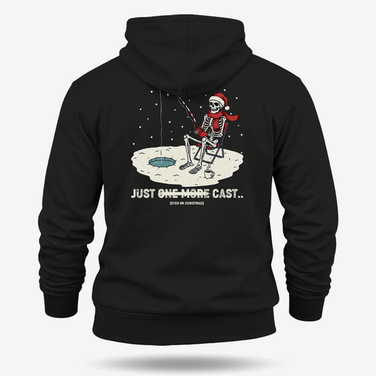 Just One More Cast Hoodie Black main printed design mockup