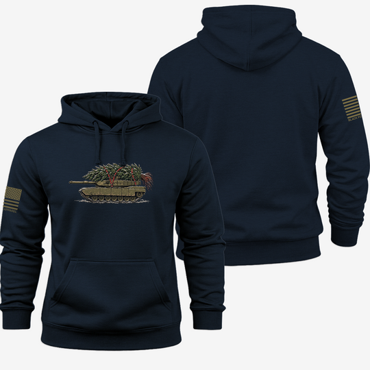 Little Full, Lotta Sap, Tank M1 Hoodie Navy front and back mockup