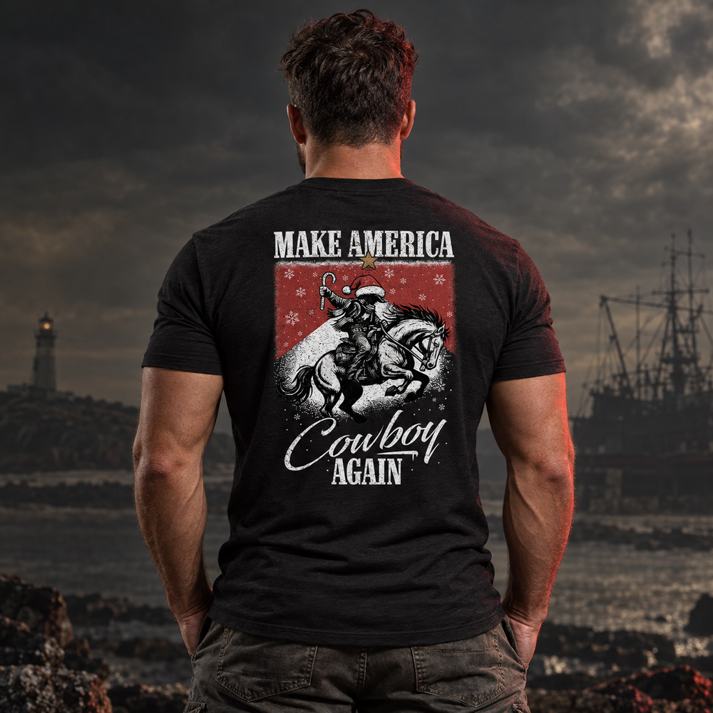 Make America Cowboy Again – Christmas Edition T-shirt Black back design lifestyle creative