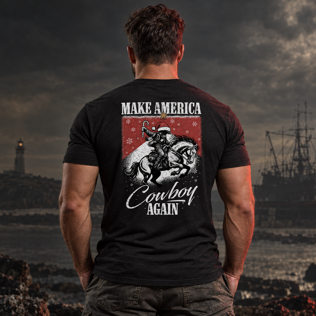 Make America Cowboy Again – Christmas Edition T-shirt Black back design lifestyle creative