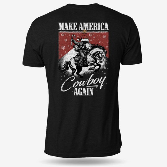 Make America Cowboy Again – Christmas Edition T-shirt Black main printed design mockup