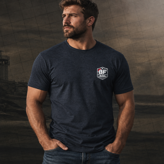 Make America Cowboy Again – Christmas Edition T-shirt Heather Navy front logo lifestyle creative