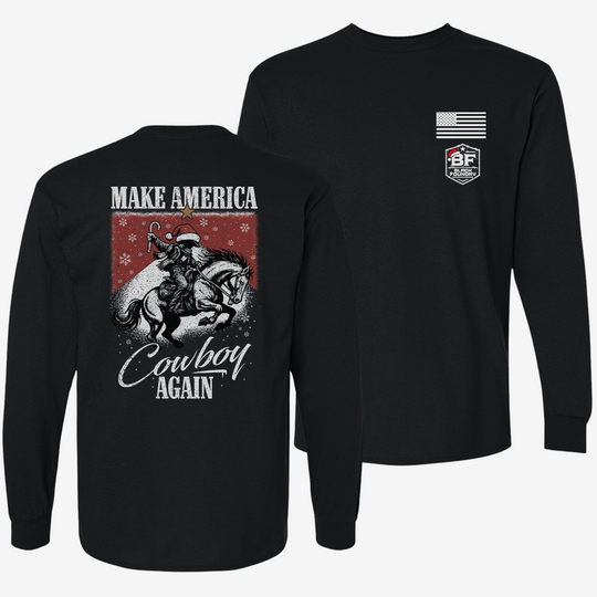Make America Cowboy Again – Christmas Edition Long Sleeve Black front and back mockup