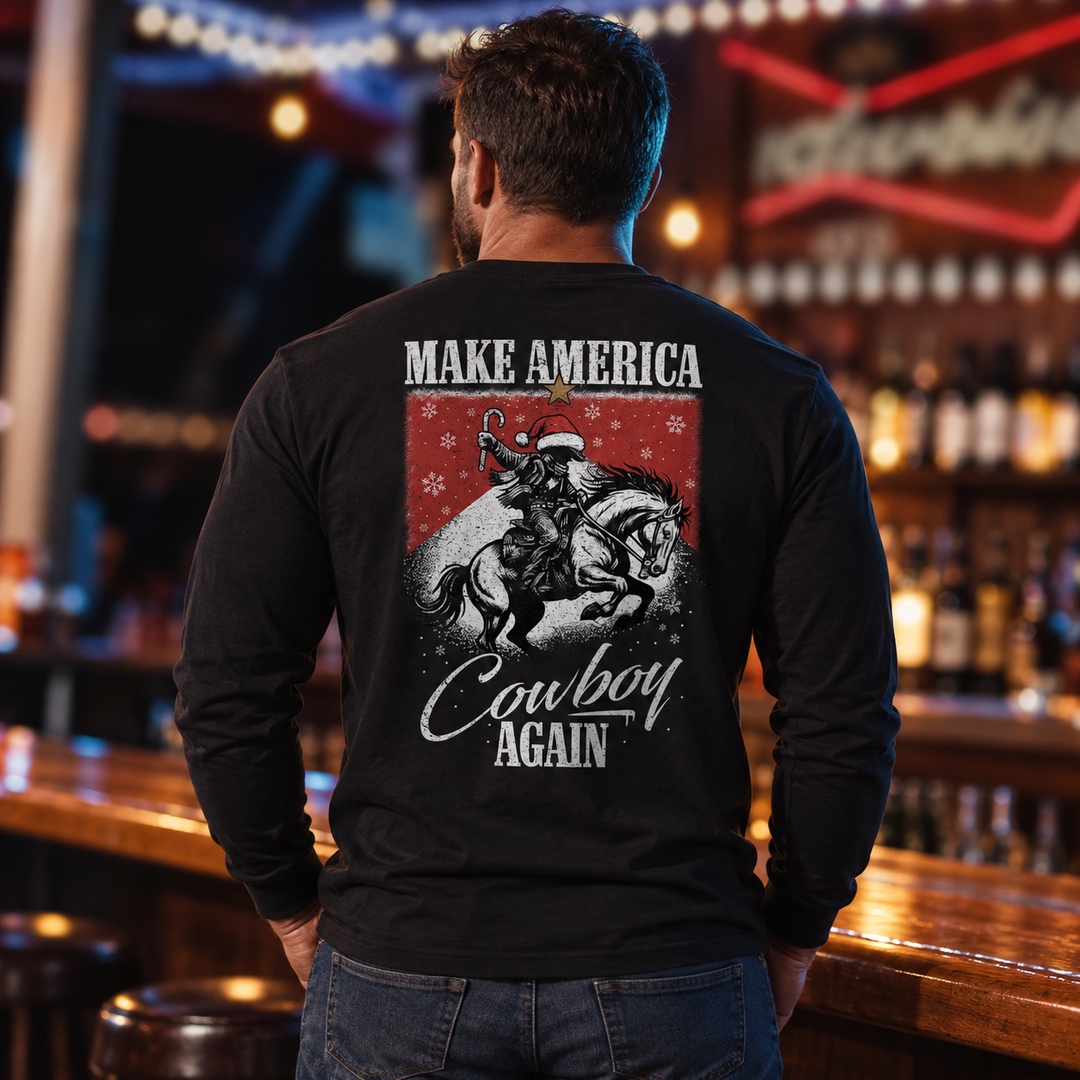 Make America Cowboy Again – Christmas Edition Long Sleeve Black back design lifestyle creative