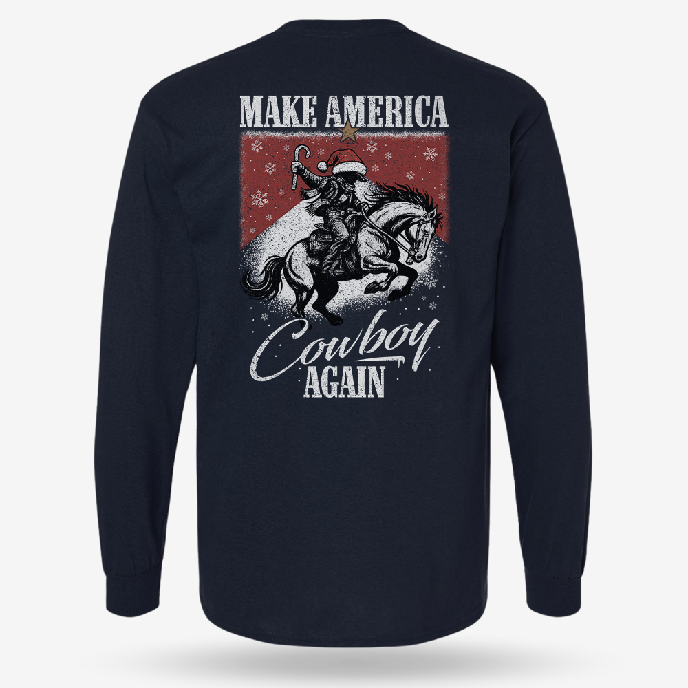 Make America Cowboy Again – Christmas Edition Long Sleeve Navy main printed design mockup