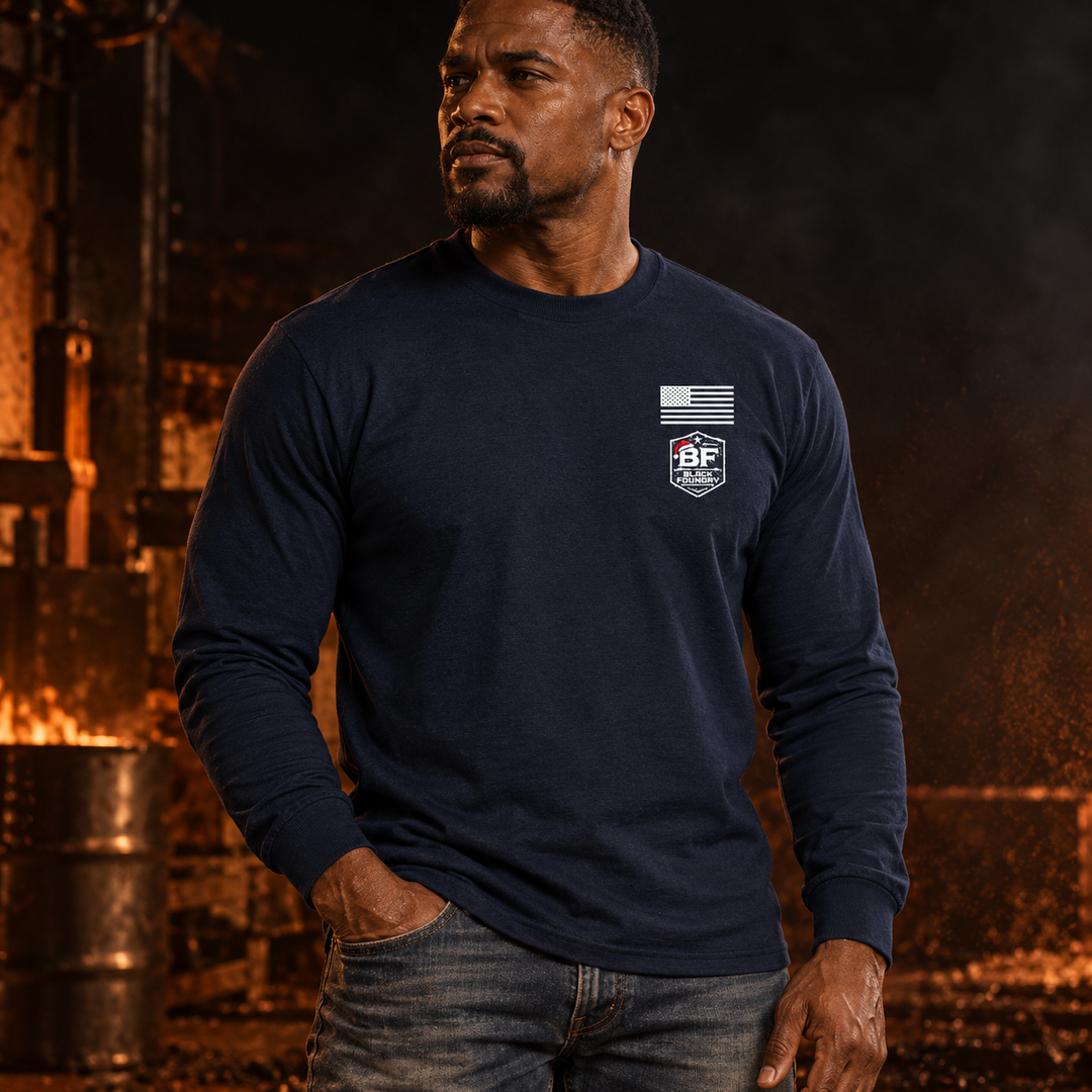 Make America Cowboy Again – Christmas Edition Long Sleeve Navy front logo lifestyle creative