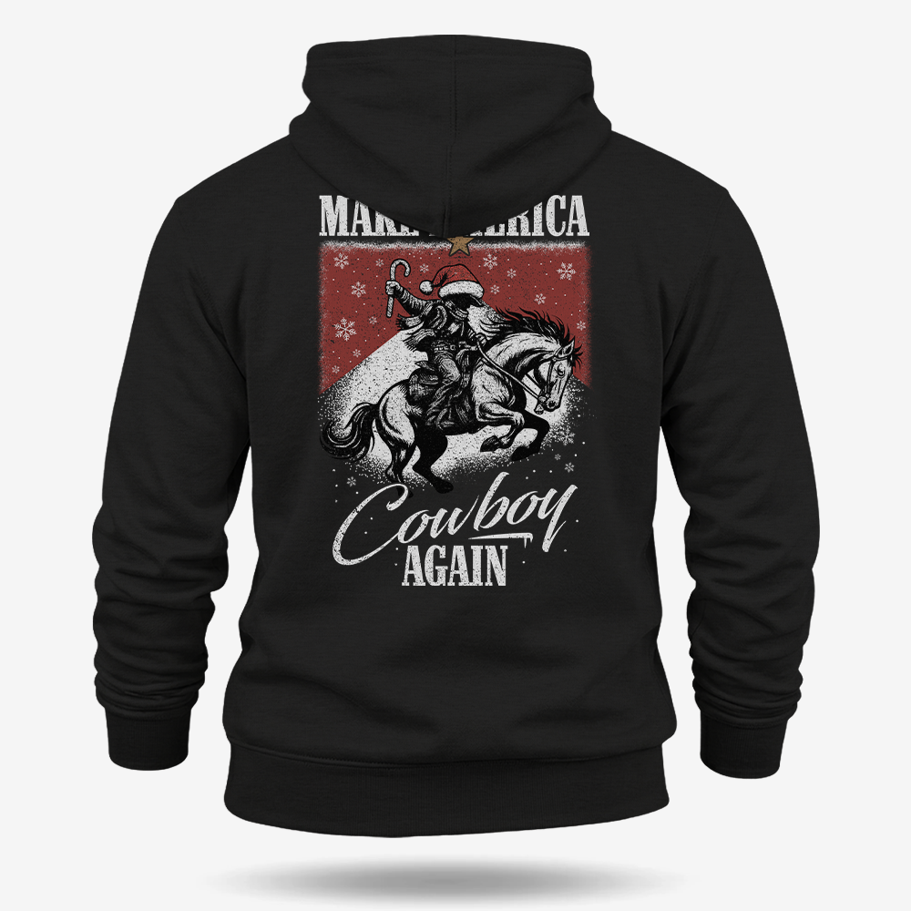 Make America Cowboy Again – Christmas Edition Hoodie Black main printed design mockup