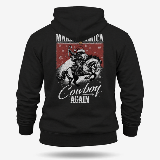 Make America Cowboy Again – Christmas Edition Hoodie Black main printed design mockup