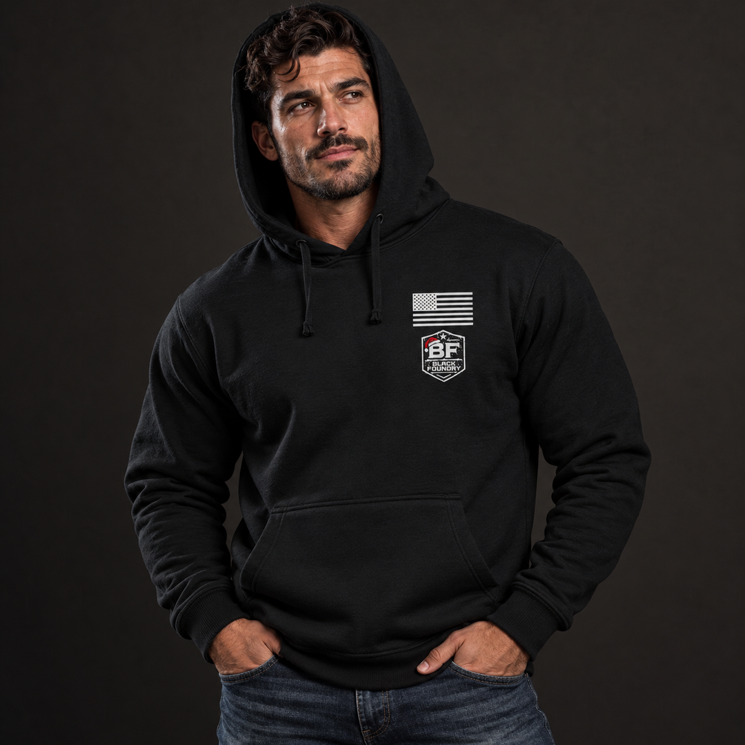 Make America Cowboy Again – Christmas Edition Hoodie Black front logo lifestyle creative