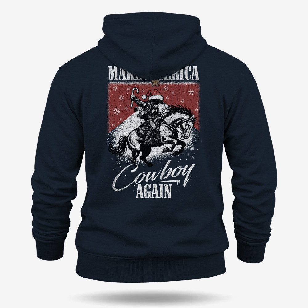 Make America Cowboy Again – Christmas Edition Hoodie Navy main printed design mockup
