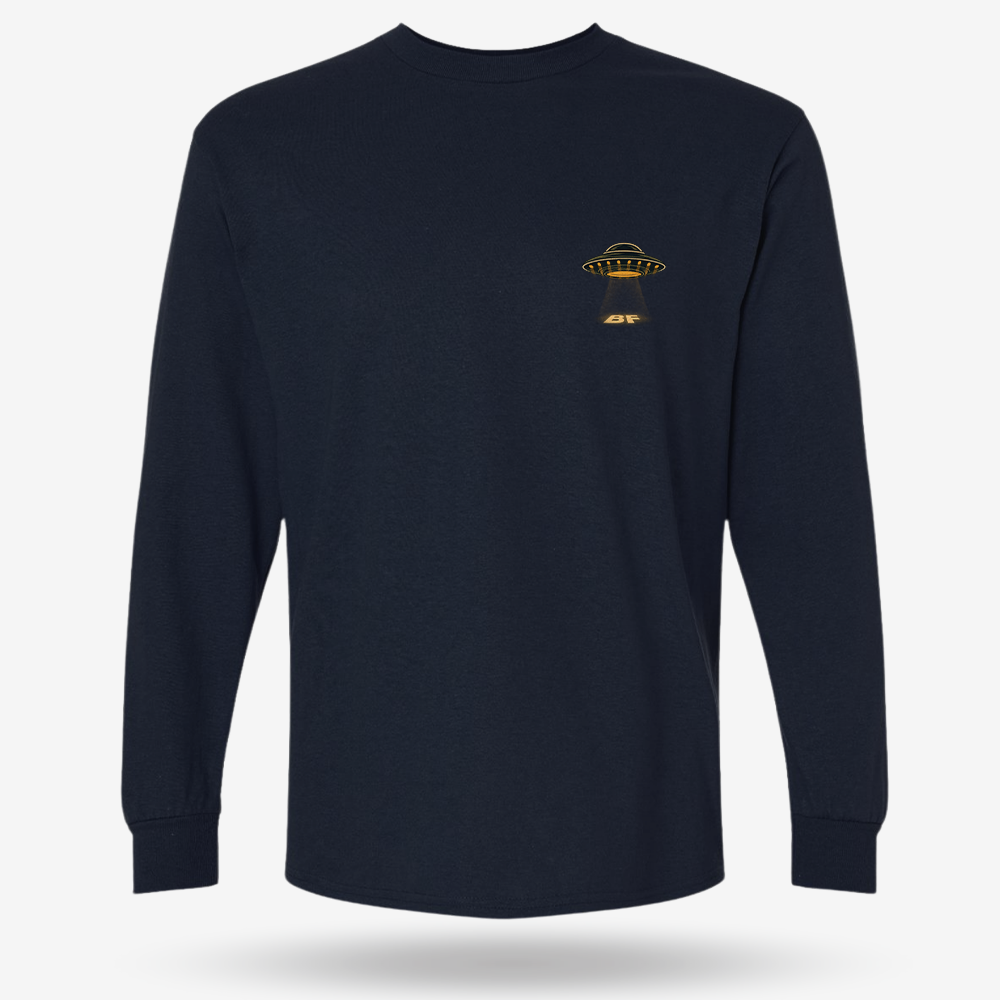 Merry Squatchmas Abduction Long Sleeve Navy front mockup