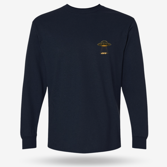 Merry Squatchmas Abduction Long Sleeve Navy front mockup