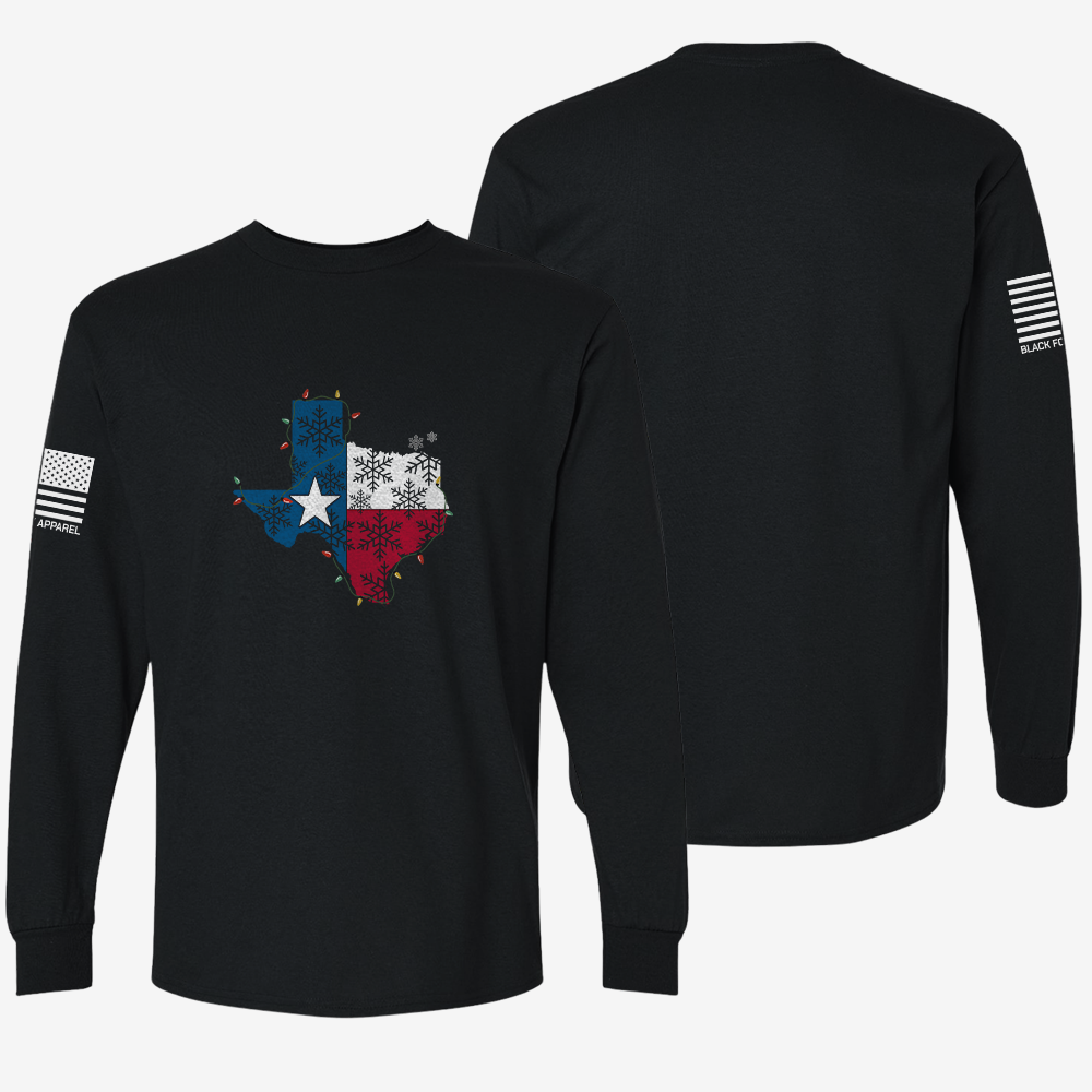 Merry Texmas Long Sleeve Black front and back mockup