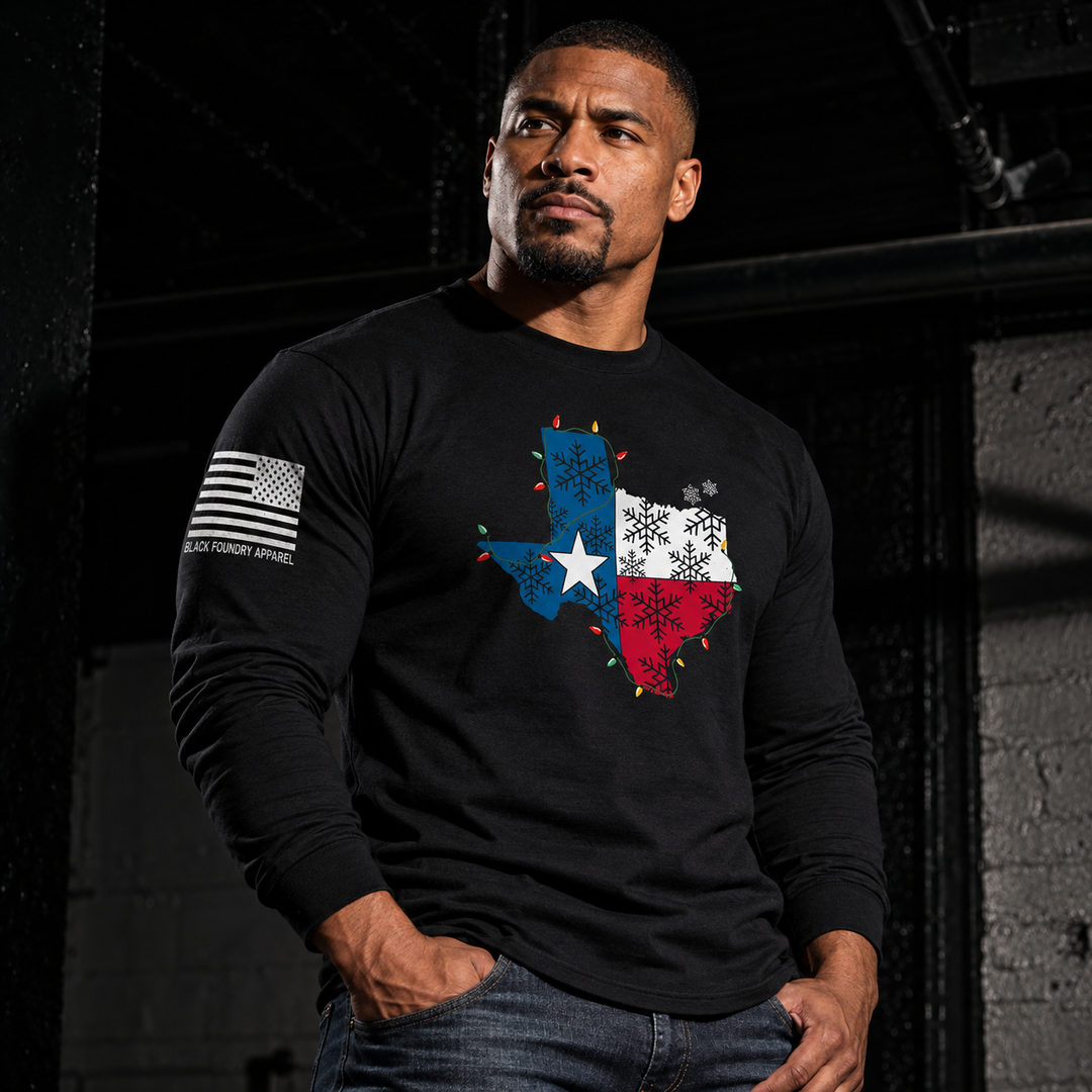 Merry Texmas Long Sleeve Black front design lifestyle creative