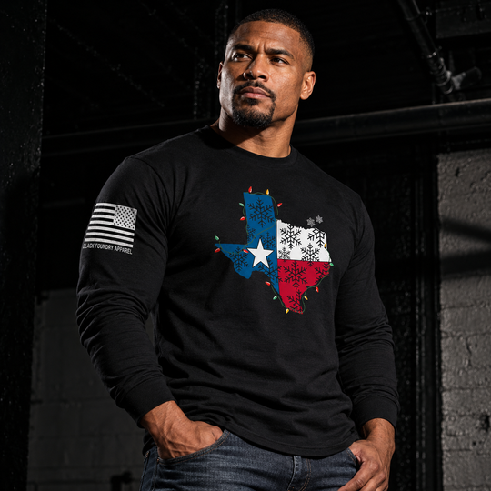 Merry Texmas Long Sleeve Black front design lifestyle creative
