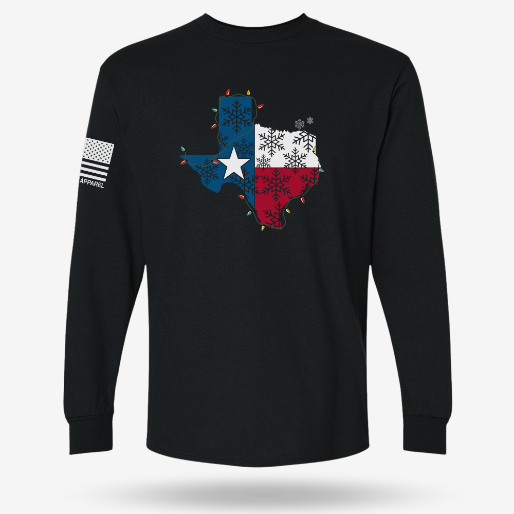 Merry Texmas Long Sleeve Black main printed design mockup