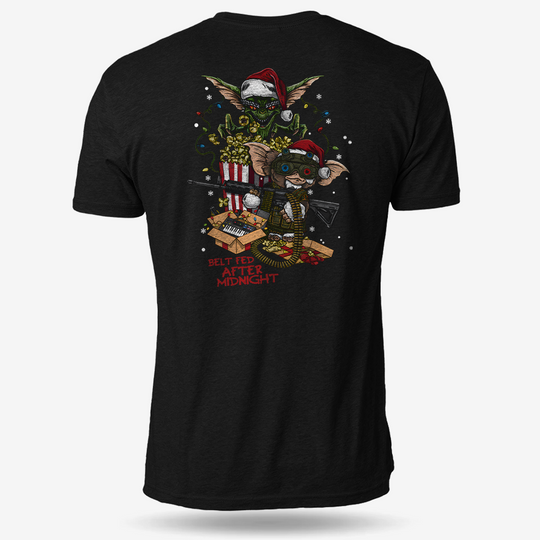 Midnight Belt-Fed Christmas T-shirt Black main printed design mockup