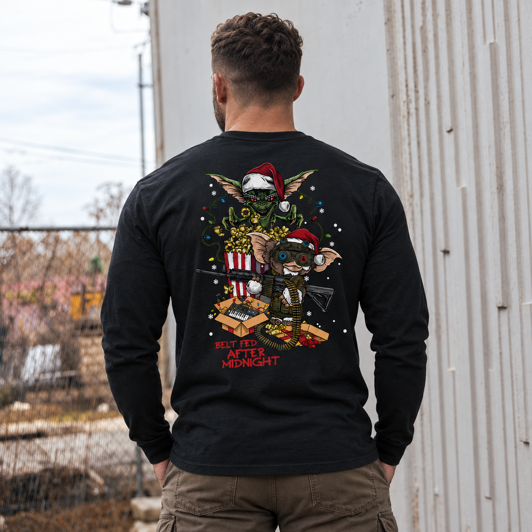 Midnight Belt-Fed Christmas Long Sleeve Black back design lifestyle creative