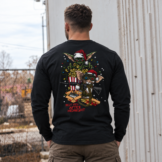 Midnight Belt-Fed Christmas Long Sleeve Black back design lifestyle creative