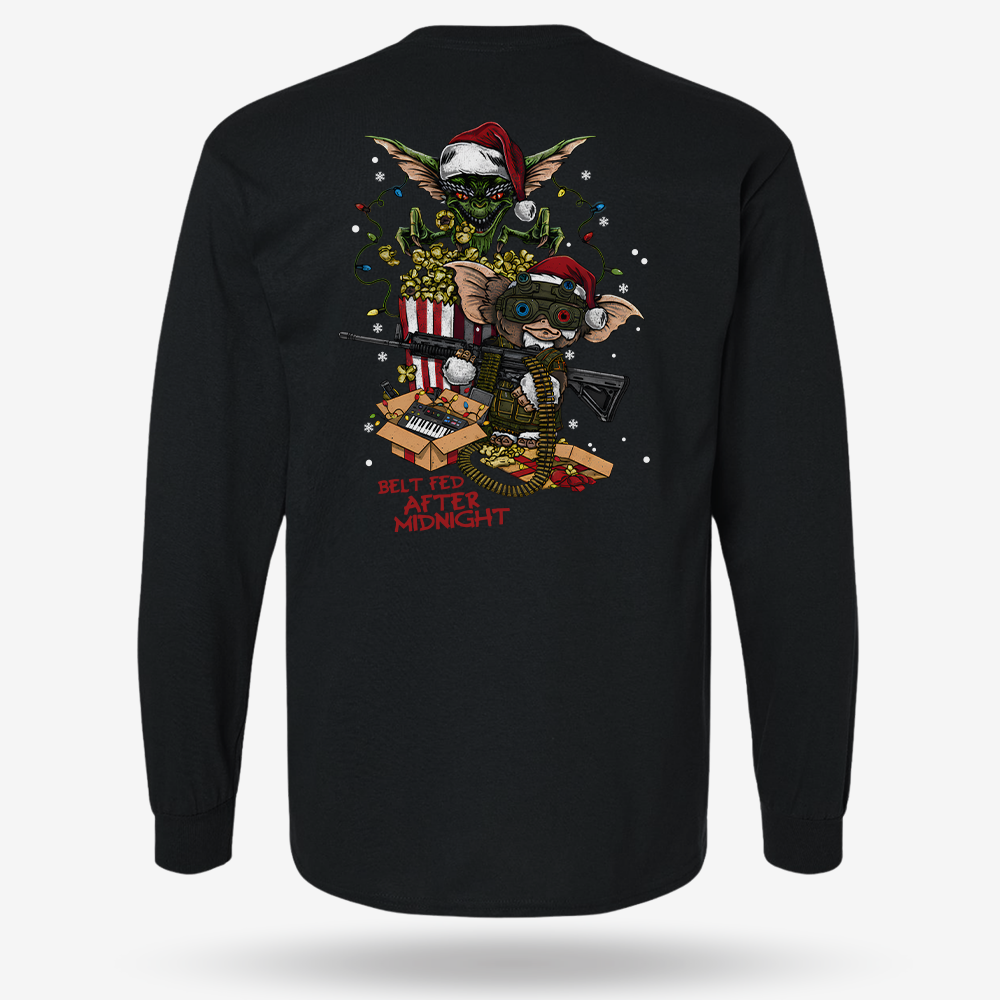 Midnight Belt-Fed Christmas Long Sleeve Black main printed design mockup