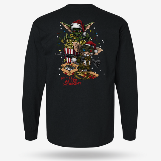 Midnight Belt-Fed Christmas Long Sleeve Black main printed design mockup
