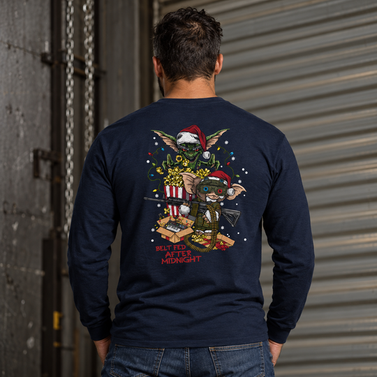 Midnight Belt-Fed Christmas Long Sleeve Navy back design lifestyle creative