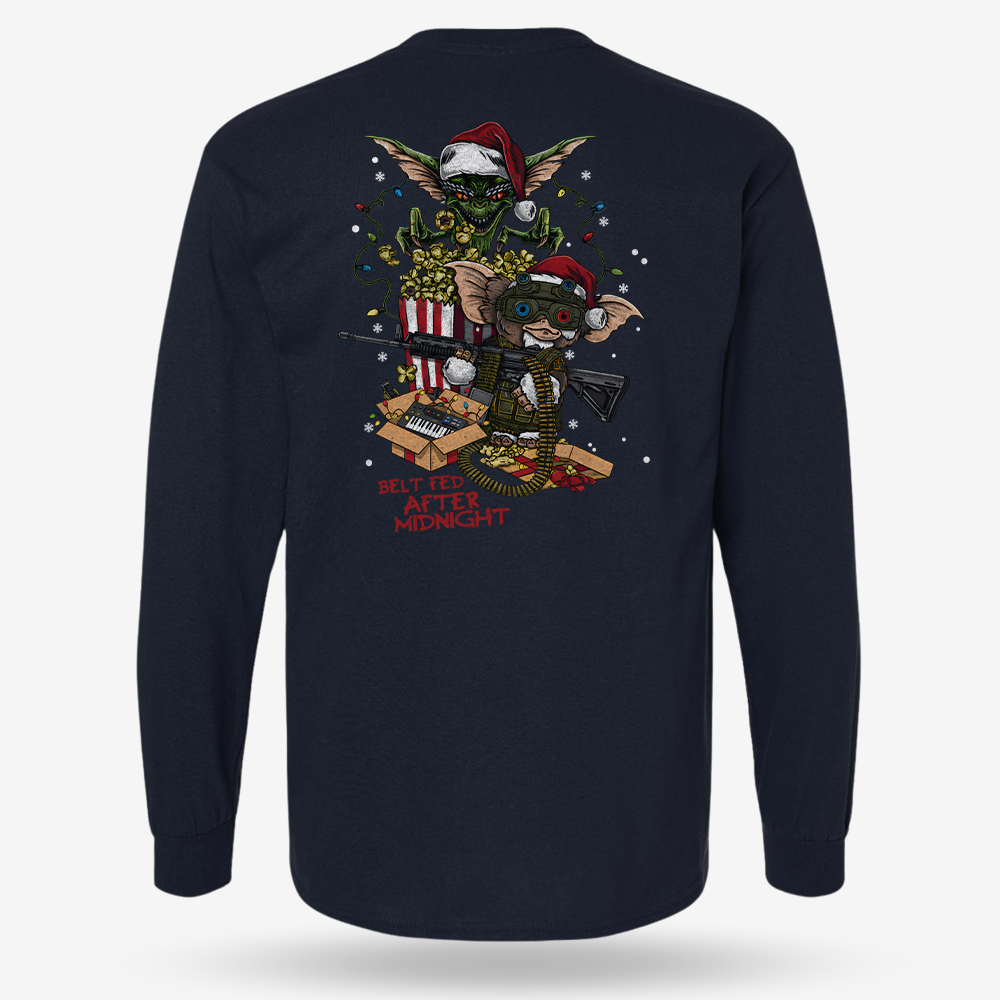 Midnight Belt-Fed Christmas Long Sleeve Navy main printed design mockup